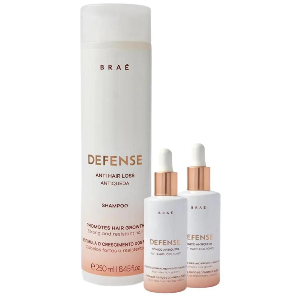 Kit Braé Defense Shampoo 250ml, Tônico Condicionador 60ml, Tônico Condicionador 60ml (3 Produtos)