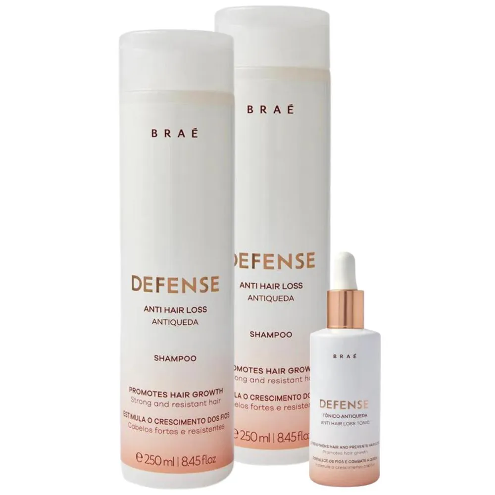 Kit Braé Defense Shampoo 250ml, Shampoo 250ml, Tônico Condicionador 60ml (3 Produtos)