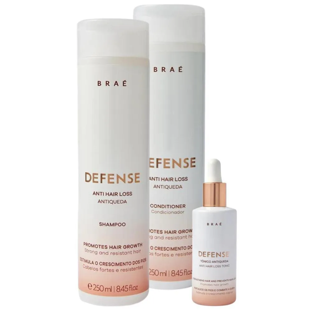 Kit Braé Defense Shampoo 250ml, Condicionador 250ml, Tônico Condicionador 60ml (3 Produtos)