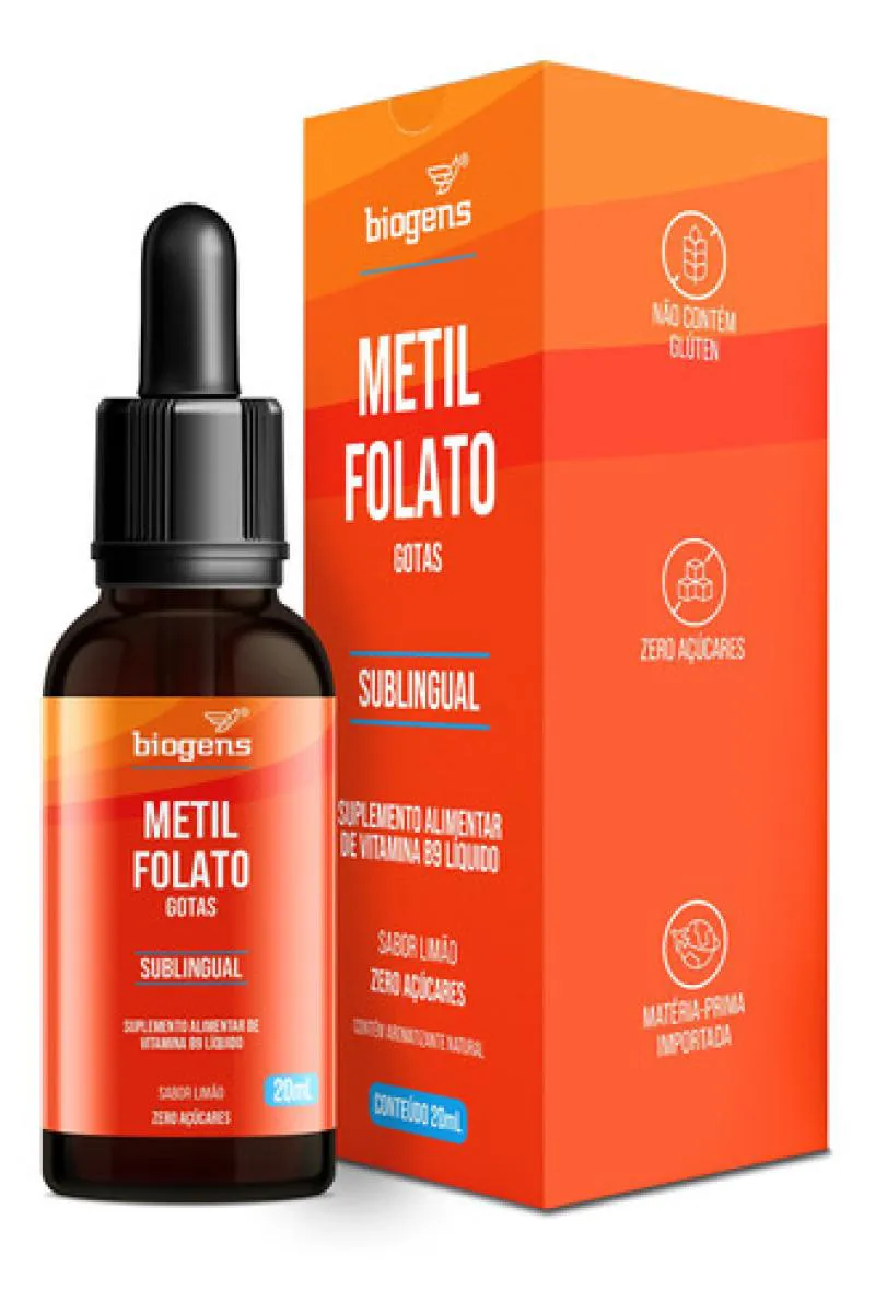 METILFOLATO B9 VEGAN GOTAS SUBLINGUAL, LIMãO, 20ML BIOGENS