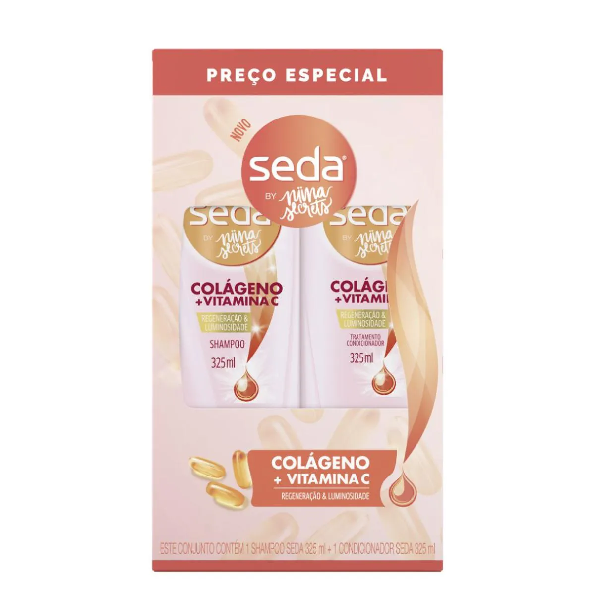 KIT SEDA BY NIINA SECRETS COLáGENO E VITAMINA C SHAMPOO + CONDICIONADOR 325ML CADA