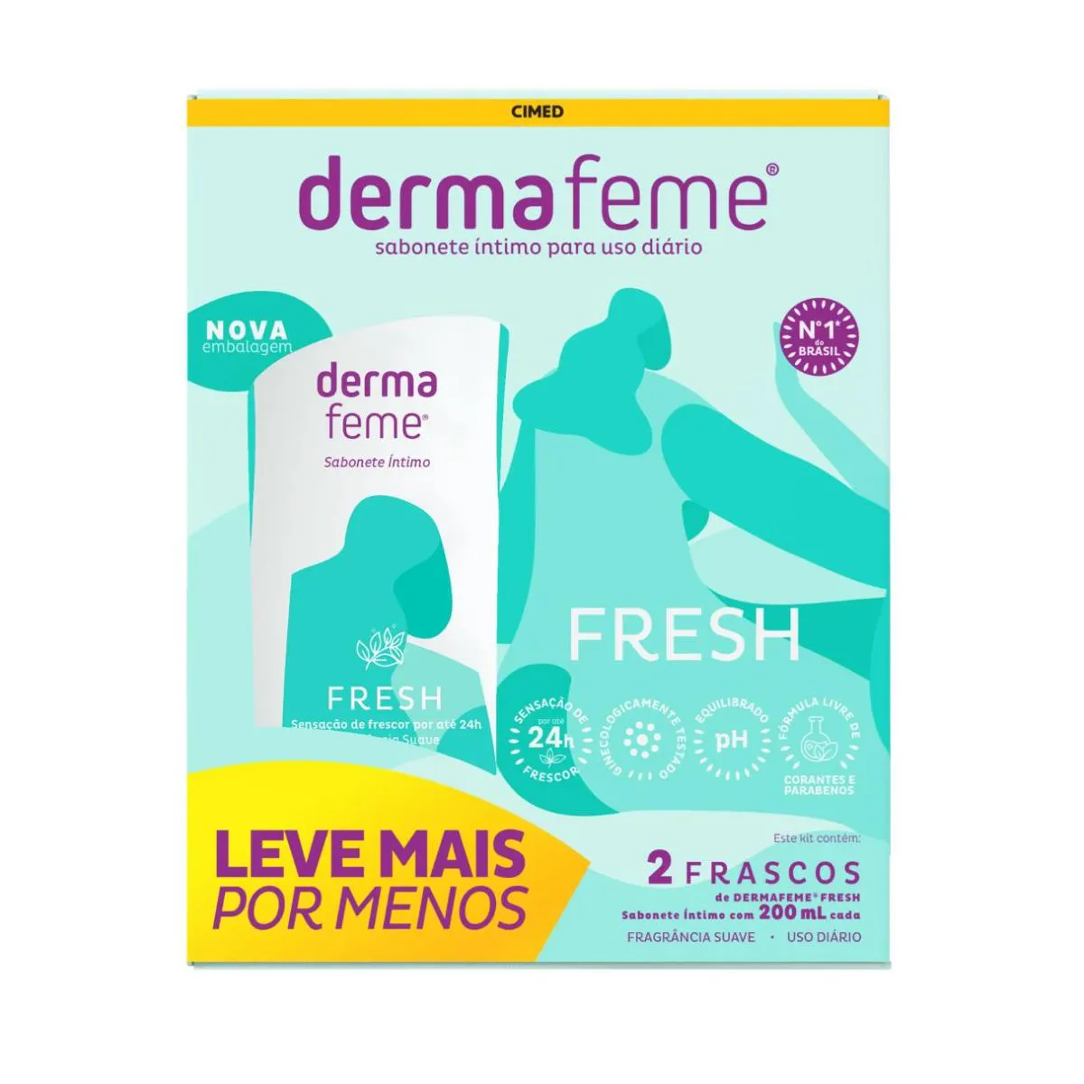 KIT SABONETE LíQUIDO ÍNTIMO DERMAFEME FRESH COM 2 UNIDADES 200ML CADA