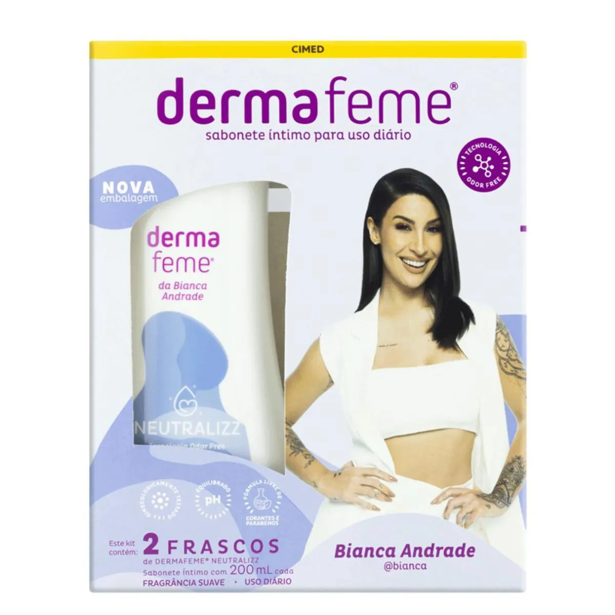 KIT SABONETE LíQUIDO ÍNTIMO DERMAFEME NEUTRALIZZ COM 2 UNIDADES 200ML CADA