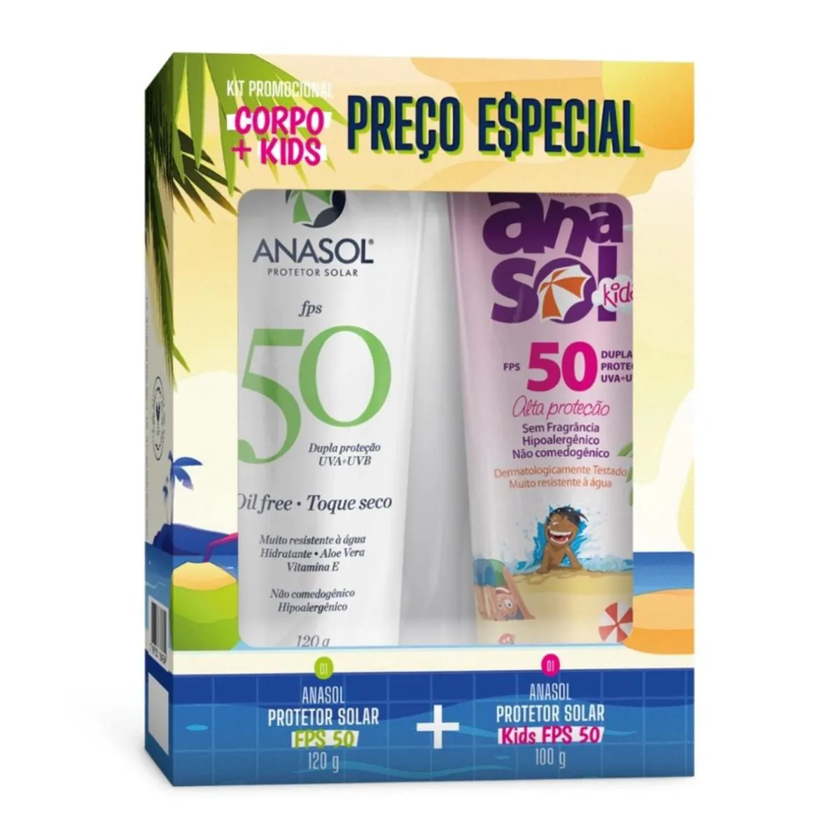KIT PROTETOR CORPORAL ANASOL FPS50 120G + KIDS FPS50 100G