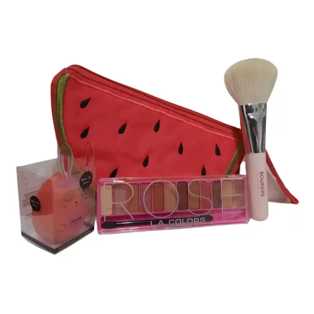 Kit Maquiagem L.A. Colors Vibe Palette + Esponja + Pincel Bourjois + Necessaire