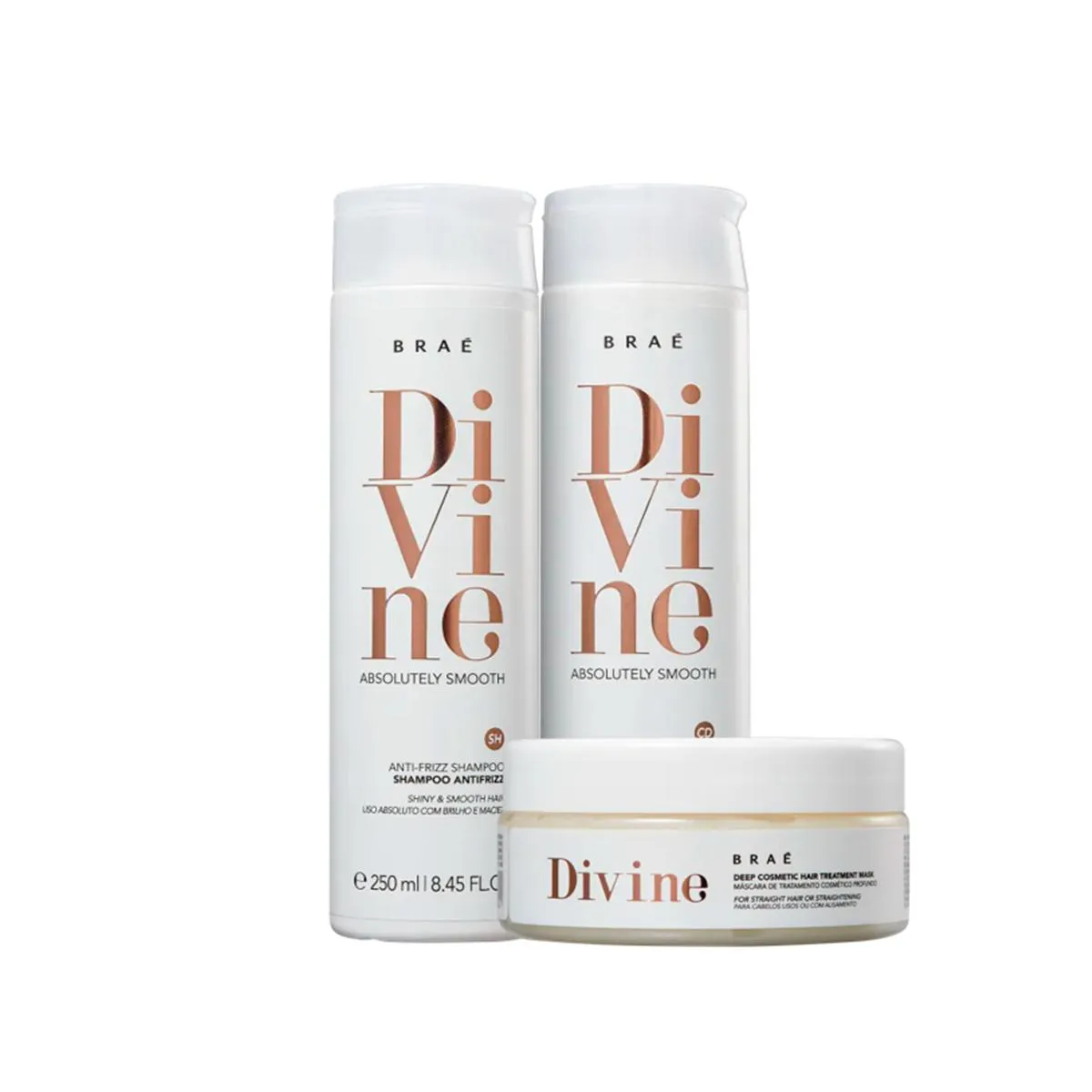 Kit Shampoo, Condicionador E Mascara Anti - Frizz Braé Divine