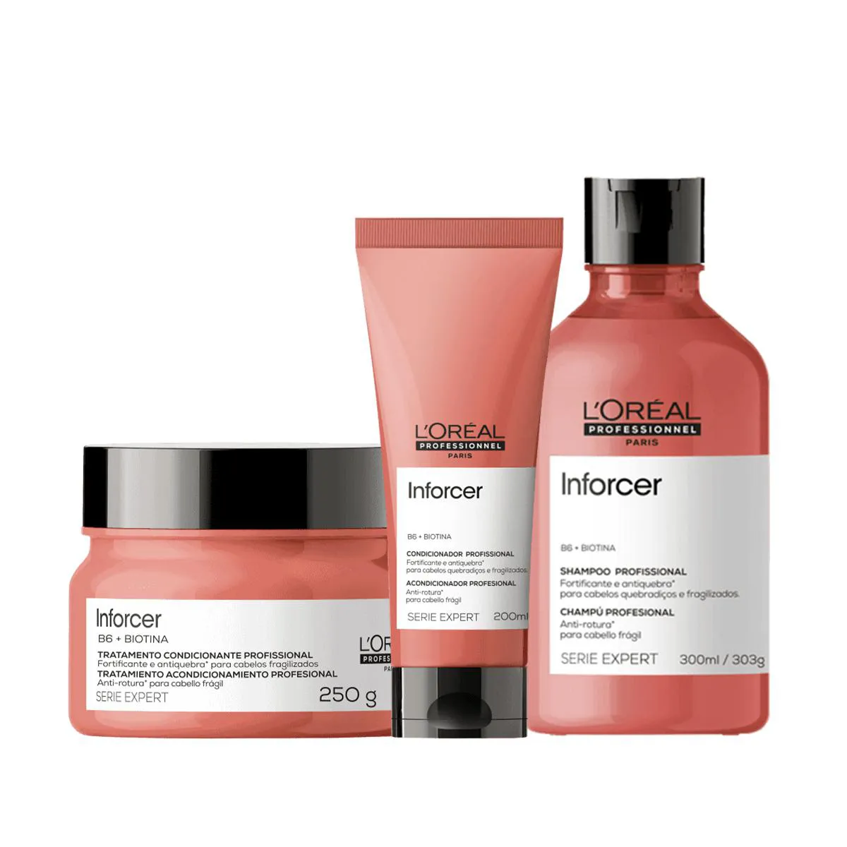 Kit L'Oréal Professionnel Inforcer - Shampoo 300ml + Condicionador 200ml + Máscara 250g