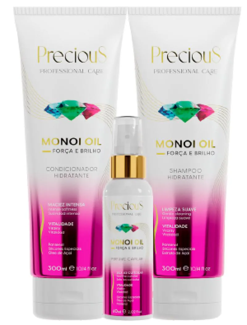 KIT MONOI OIL SHAMPOO HIDRATANTE 300ML + MONOI OIL CONDICIONADOR HIDRATANTE 300ML + MONOI OIL PERFUME CAPILAR 60ML