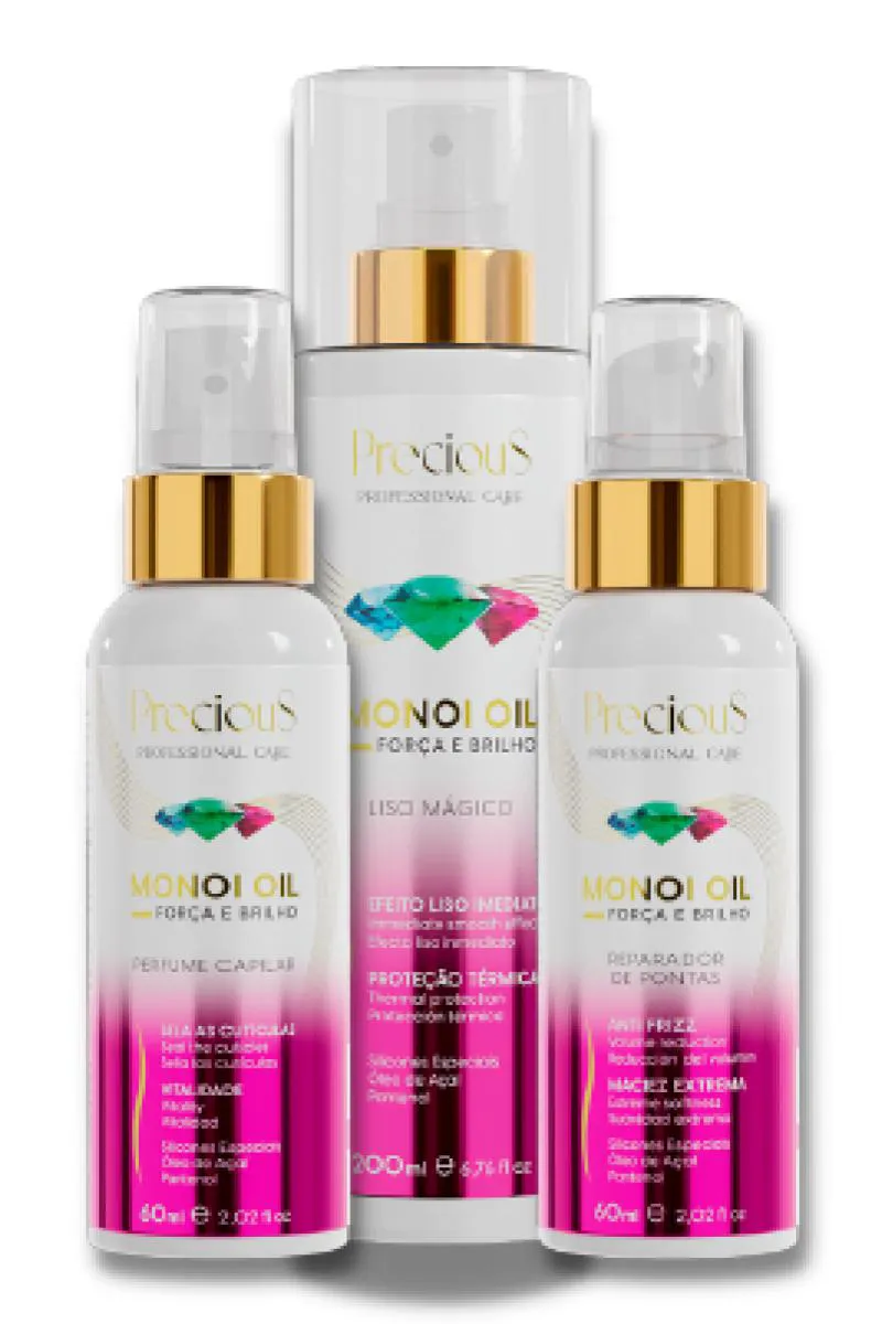 KIT MONOI OIL PERFUME CAPILAR 60ML + MONOI OIL REPARADORA DE PONTAS 60ML + MONOI OIL LISO MAGICO 200M