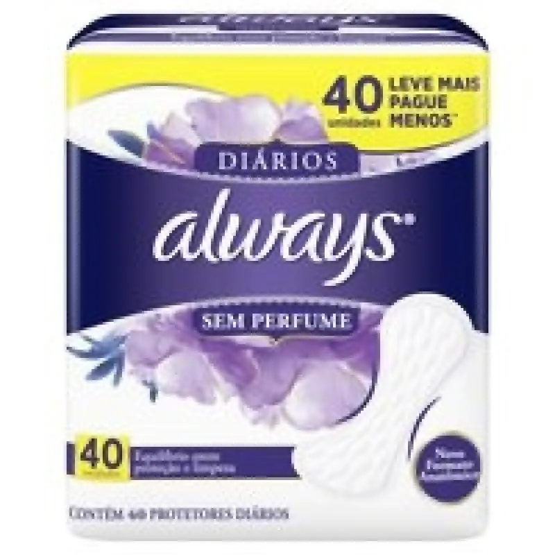 PROTETORES DIáRIOS ALWAYS SEM PERFUME 40 UNIDADES