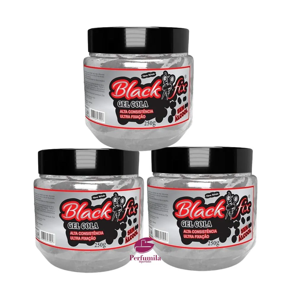 KIT 3 GEL COLA CABELO BLACK FIX 250GR TAMPA ROSCA