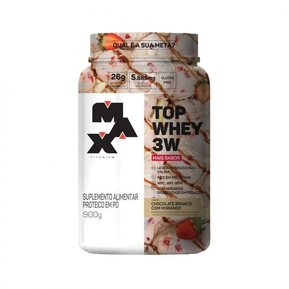 TOP WHEY 3W (900G) - SABOR: MAIS SABOR - CHOC. BRANCO COM MORANGO