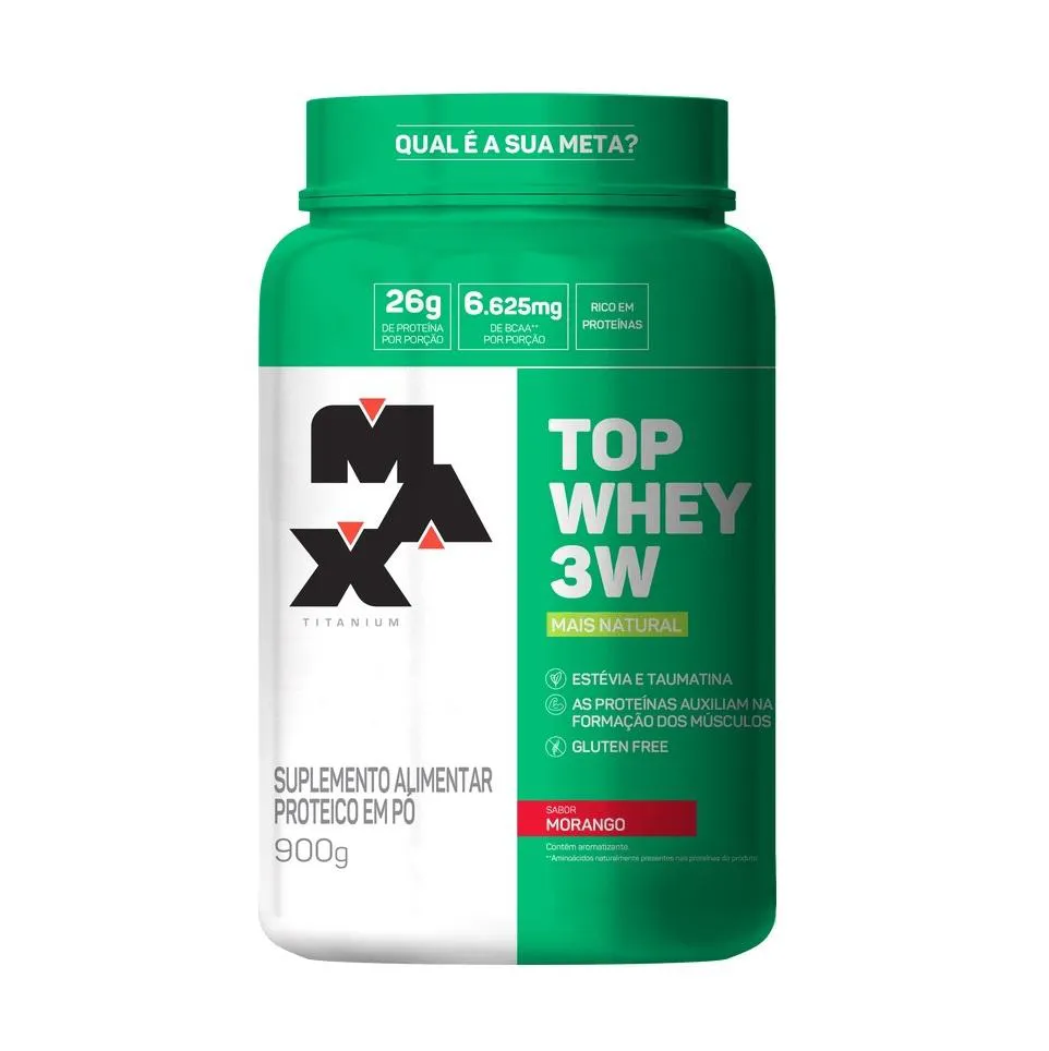 TOP WHEY 3W (900G) - SABOR: MAIS NATURAL - MORANGO