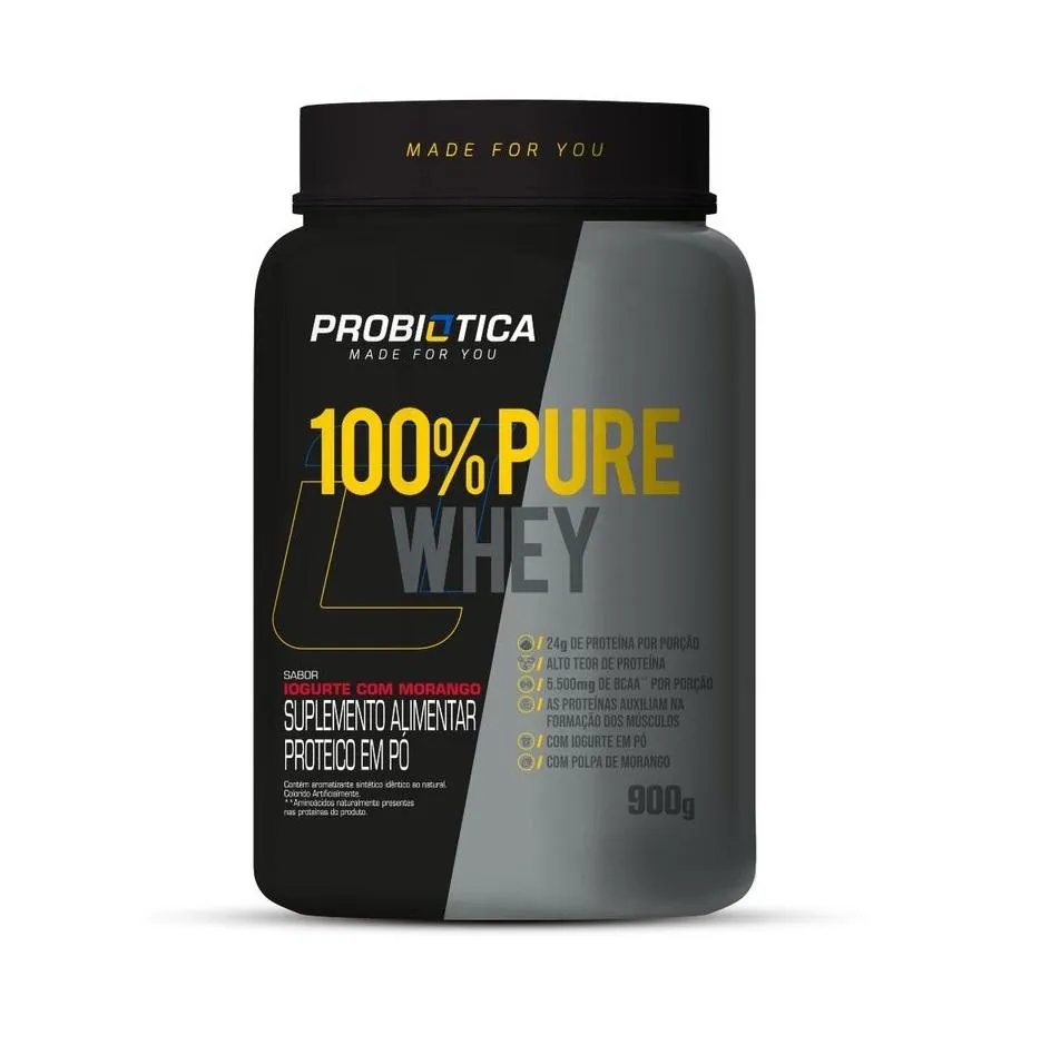 100% PURE WHEY (900G) - SABOR: IOGURTE C/ MORANGO