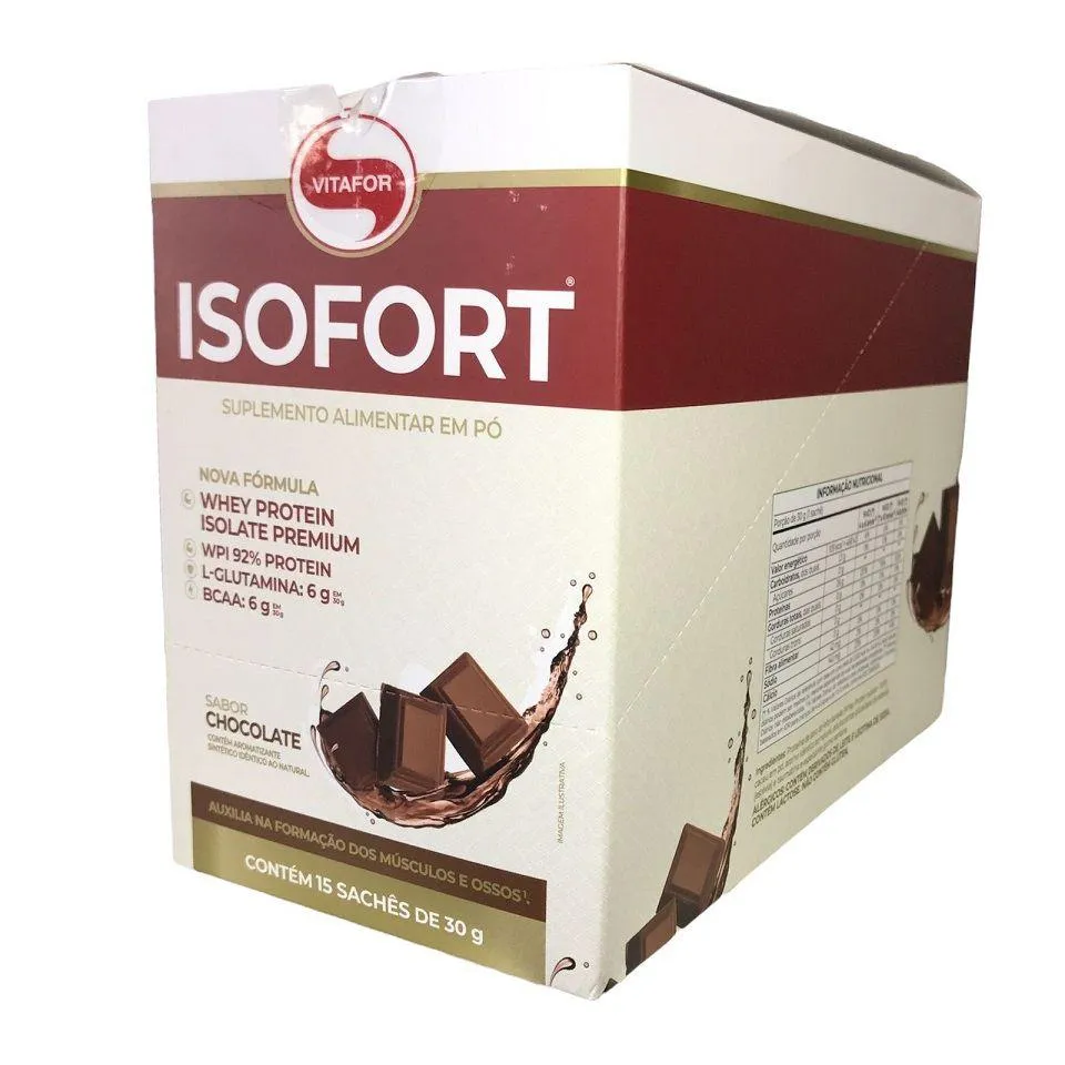 Whey Protein Isolada Vitafor ISOFort Chocolate Sachê 30g 15 unidades 
