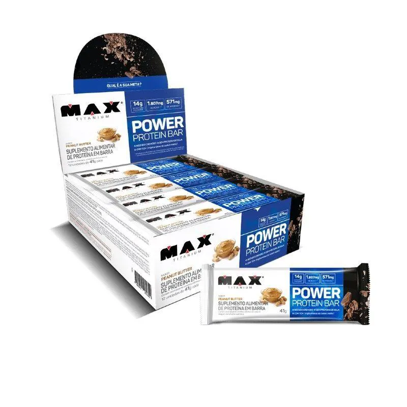 Barra de Proteína Max Titanium Power Protein Bar Peanut Butter 41g 12 unidades
