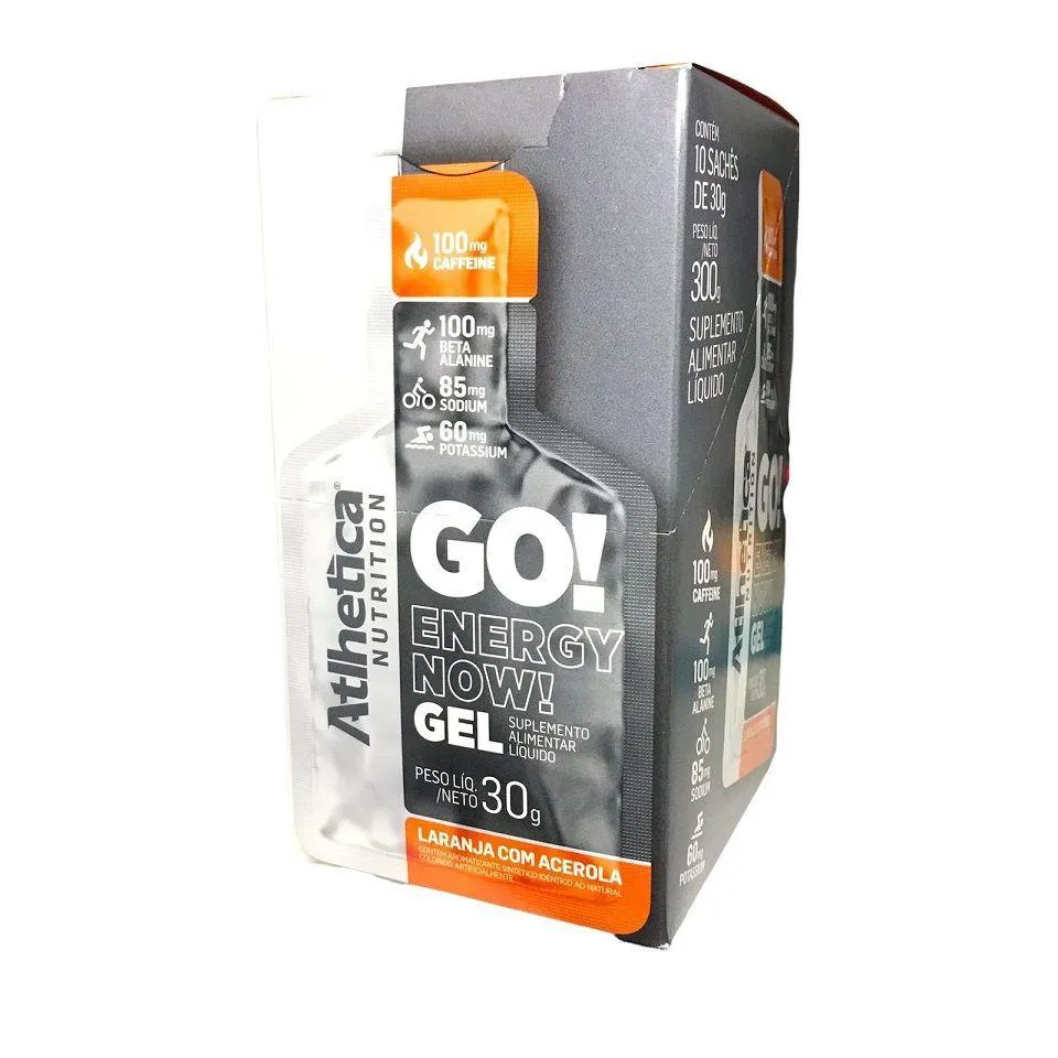 Energético em Gel Atlhetica Nutrition Go! Energy Now Gel Laranja com Acerola 10 unidades 30g