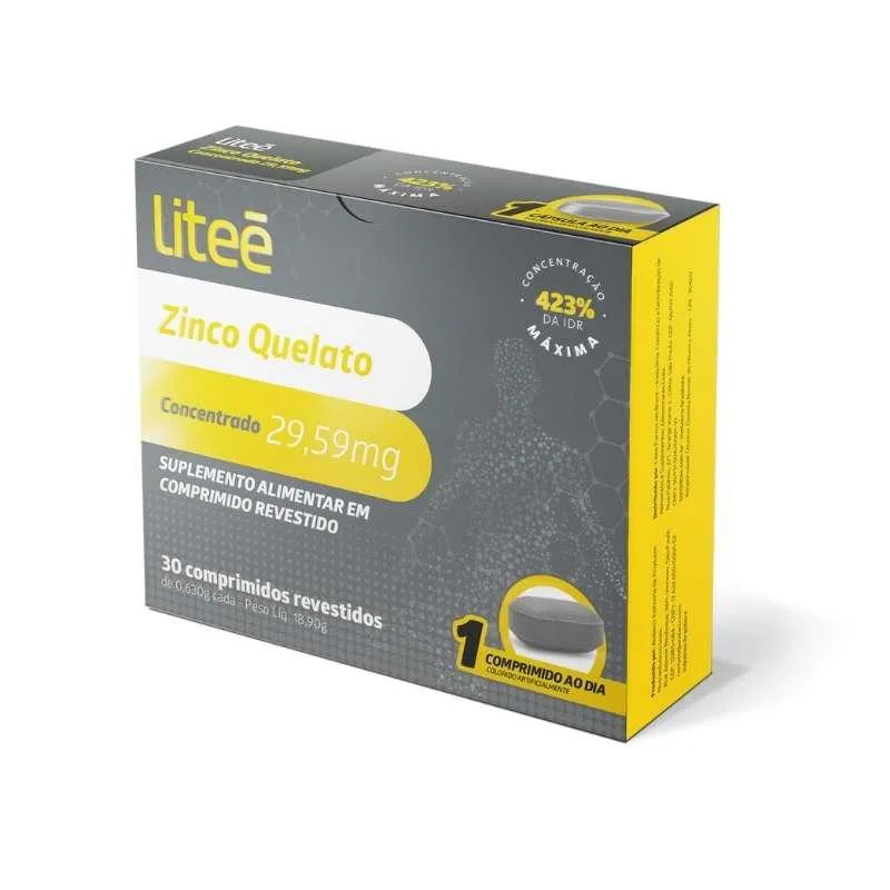ZINCO QUELATO CONCENTRADO 29,59MG -  30 COMPRIMIDOS REVESTIDOS - 423% DA IDR