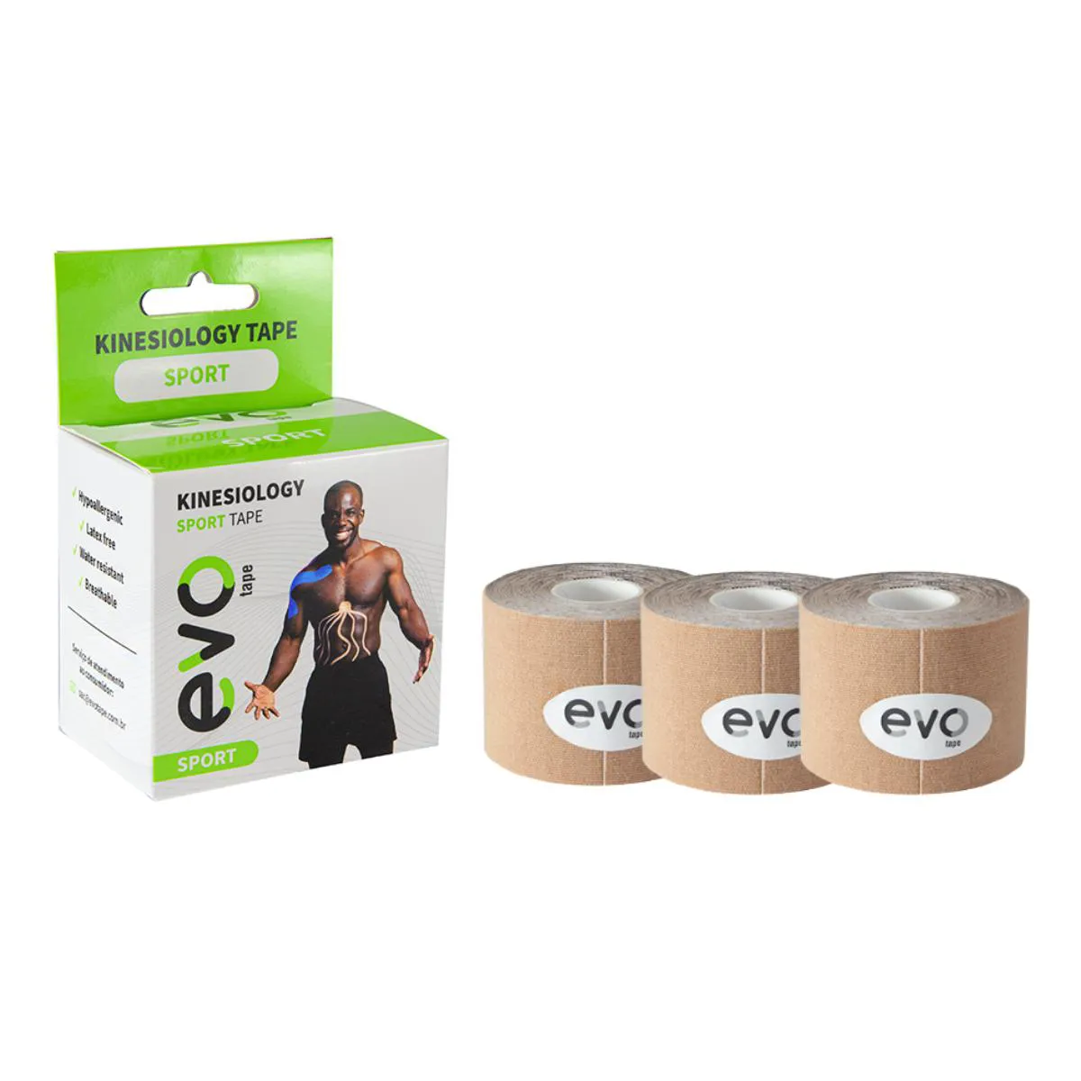 KIT 3 ROLOS EVO TAPE SPORT KINESIOLOGY  - BEGE