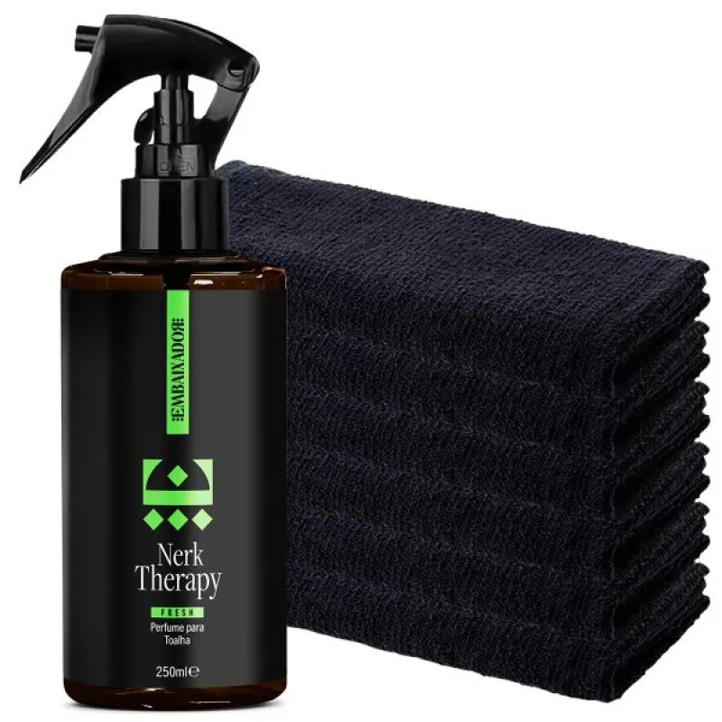 Kit Barboterapia Perfume para Toalha Embaixador Nerky Therapy Fresh 250ml + 6 Toalhas Preta 40x65cm