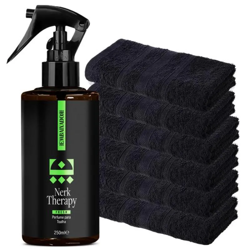 Kit Barboterapia Perfume para Toalha Embaixador Nerky Therapy Fresh 250ml + 6 Toalhas Preta 45x80cm