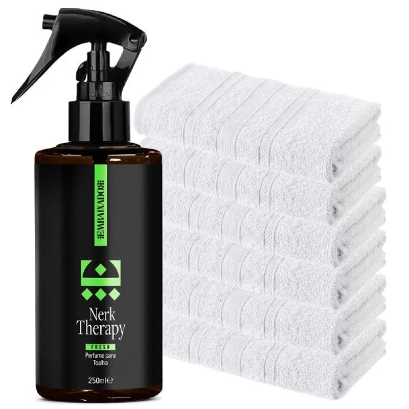 Kit Barboterapia Perfume para Toalha Embaixador Nerky Therapy Fresh 250ml + 6 Toalhas Branca 45x80cm