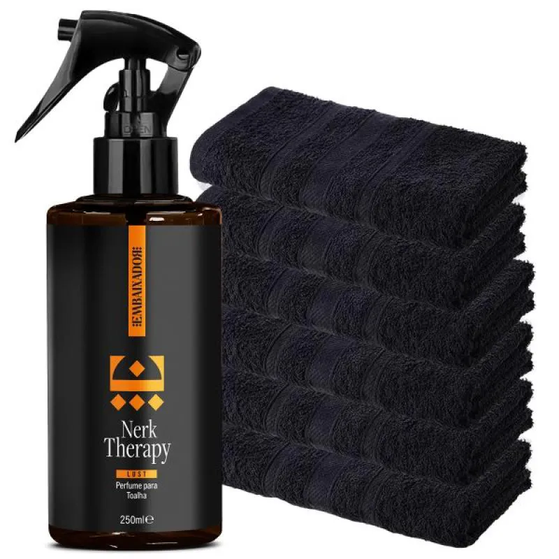 Kit Barboterapia Perfume Para Toalha Embaixador Nerky Therapy Lust 250Ml + 6 Toalhas Preta 40X65cm