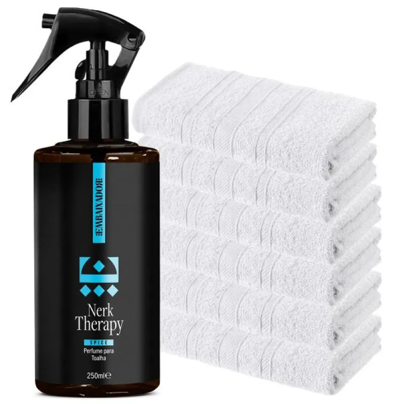 Kit Barboterapia Perfume para Toalha Embaixador Nerky Therapy Spice 250ml + 6 Toalhas Branca 45x80cm