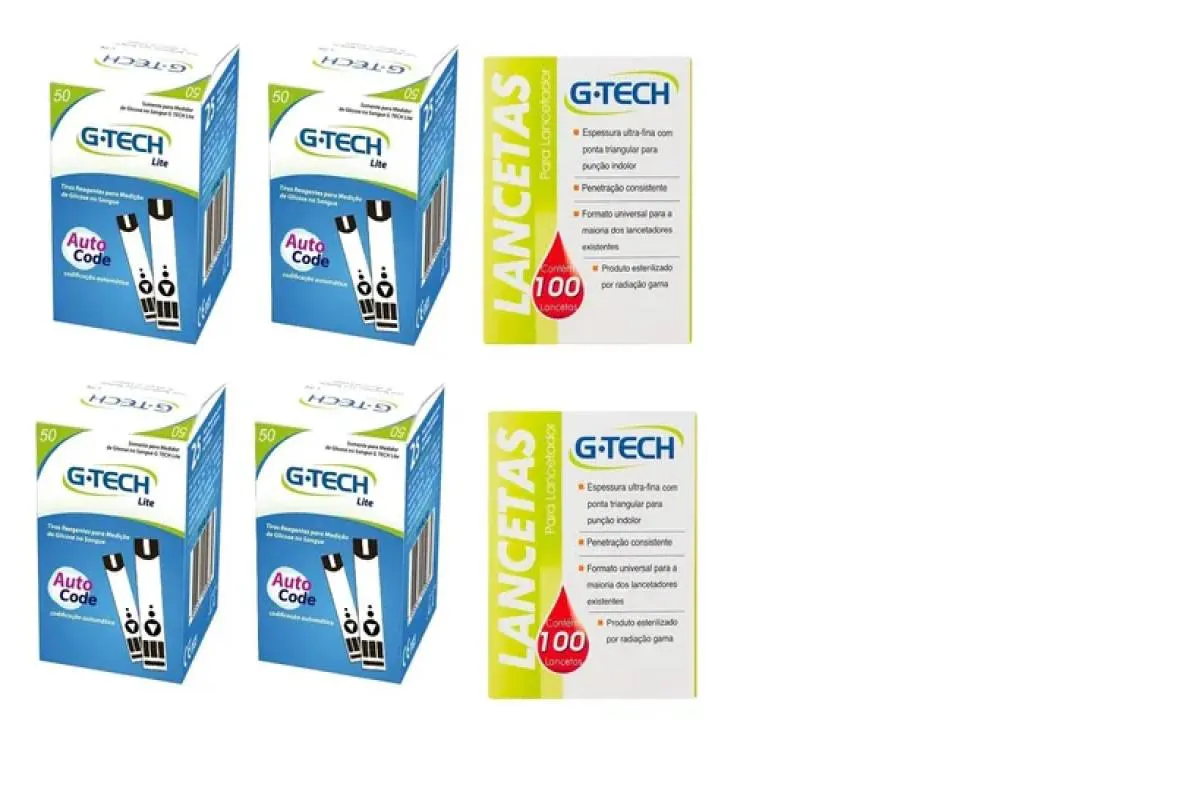 200 FITAS TIRAS REAGENTES G-TECH LITE GLICEMIA + 200 LANCETA
