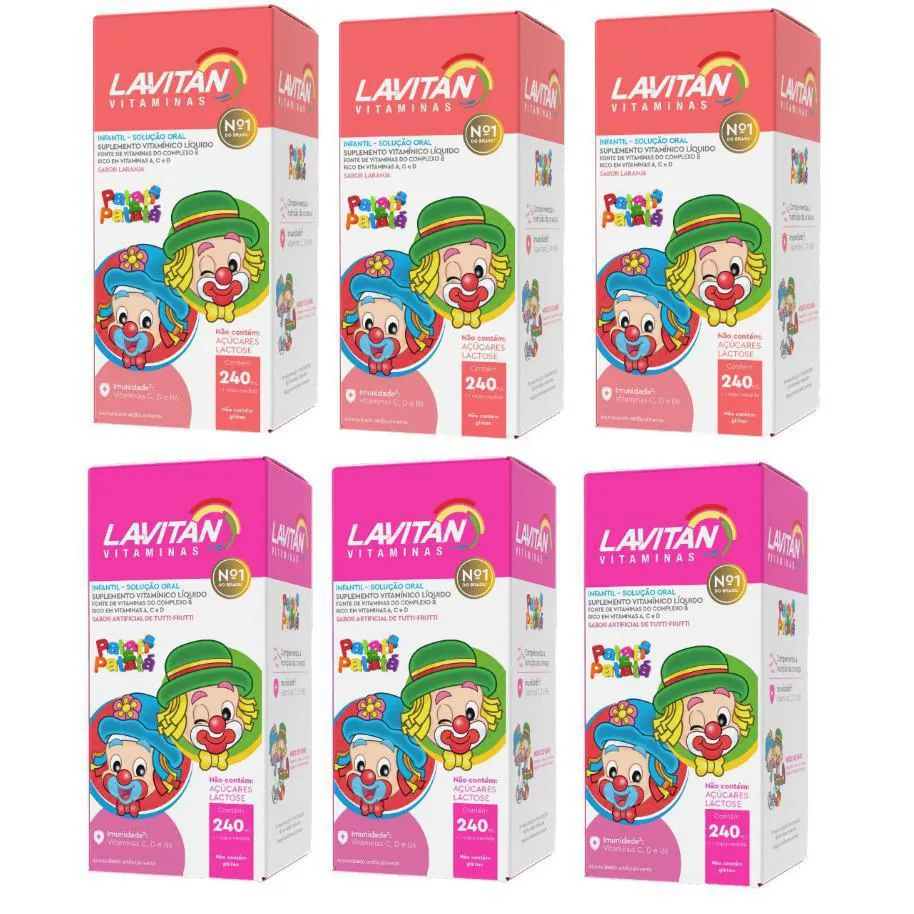 KIT 3 LAVITAN TUTTI-FRUTTI + 3 PATATI PATATá LARANJA 240ML