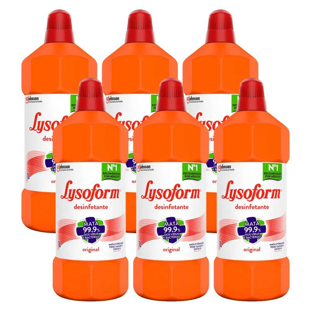 KIT COM 6 DESINFETANTES LYSOFORM BRUTO USO GERAL ORIGINAL 1L CADA