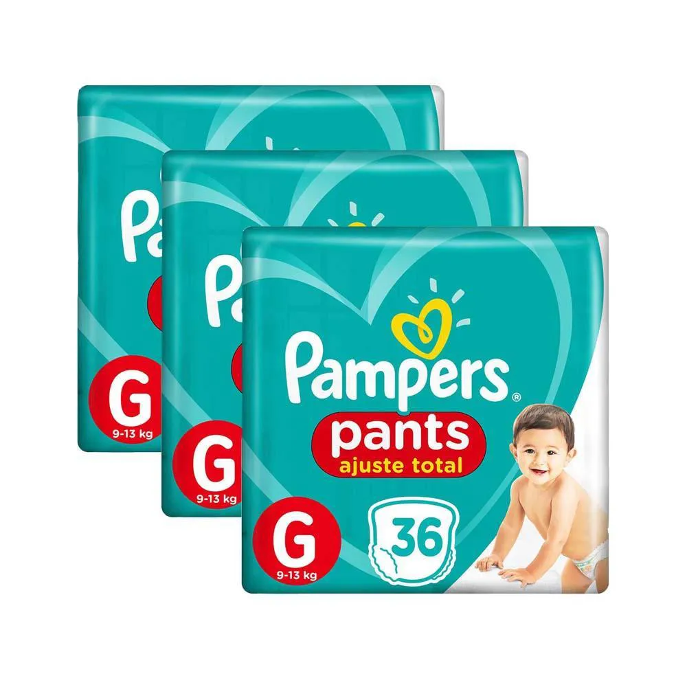 Kit Fralda Calça Pampers Pants Ajuste Total G 36 unidades 3 Pacotes