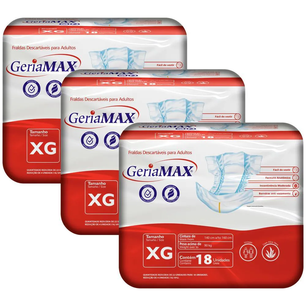 KIT 3 FRALDAS GERíATRICA GERIAMAX XG COM 18UN EMBALAGEM ECONôMICA