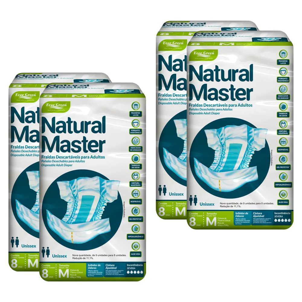 KIT 4 FRALDAS GERíATRICA NATURAL MASTER M COM 8UN CADA