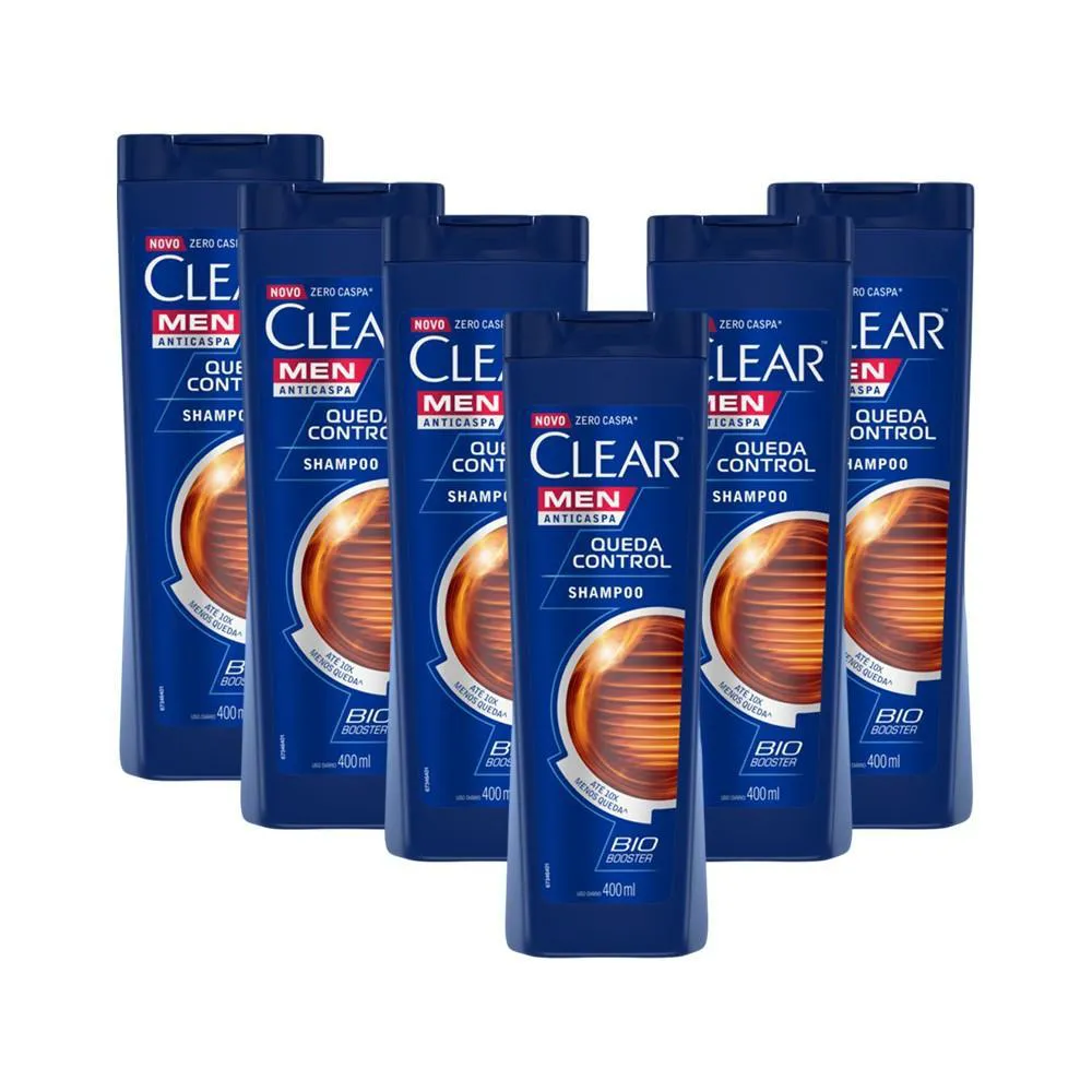 KIT 6 SHAMPOOS CLEAR MEN ANTICASPA QUEDA CONTROL 400ML