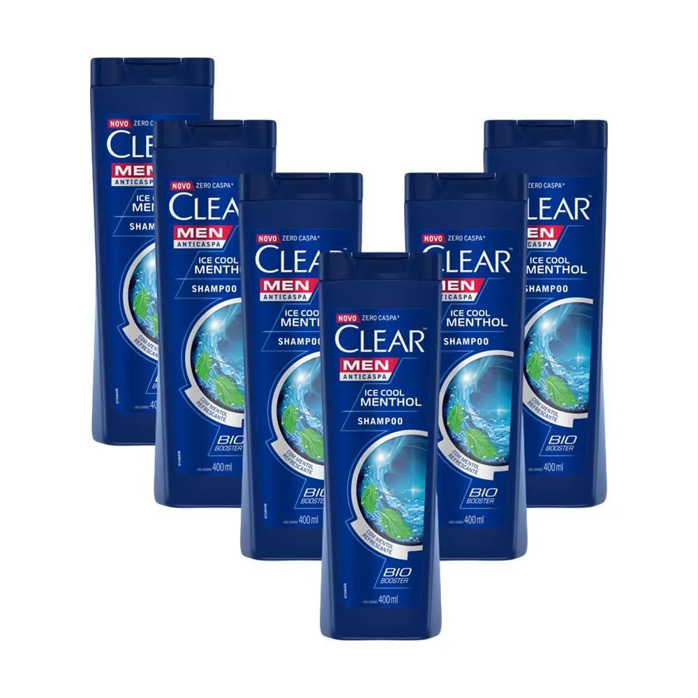 KIT 6 SHAMPOOS CLEAR MEN ANTICASPA ICE COOL MENTHOL 400ML