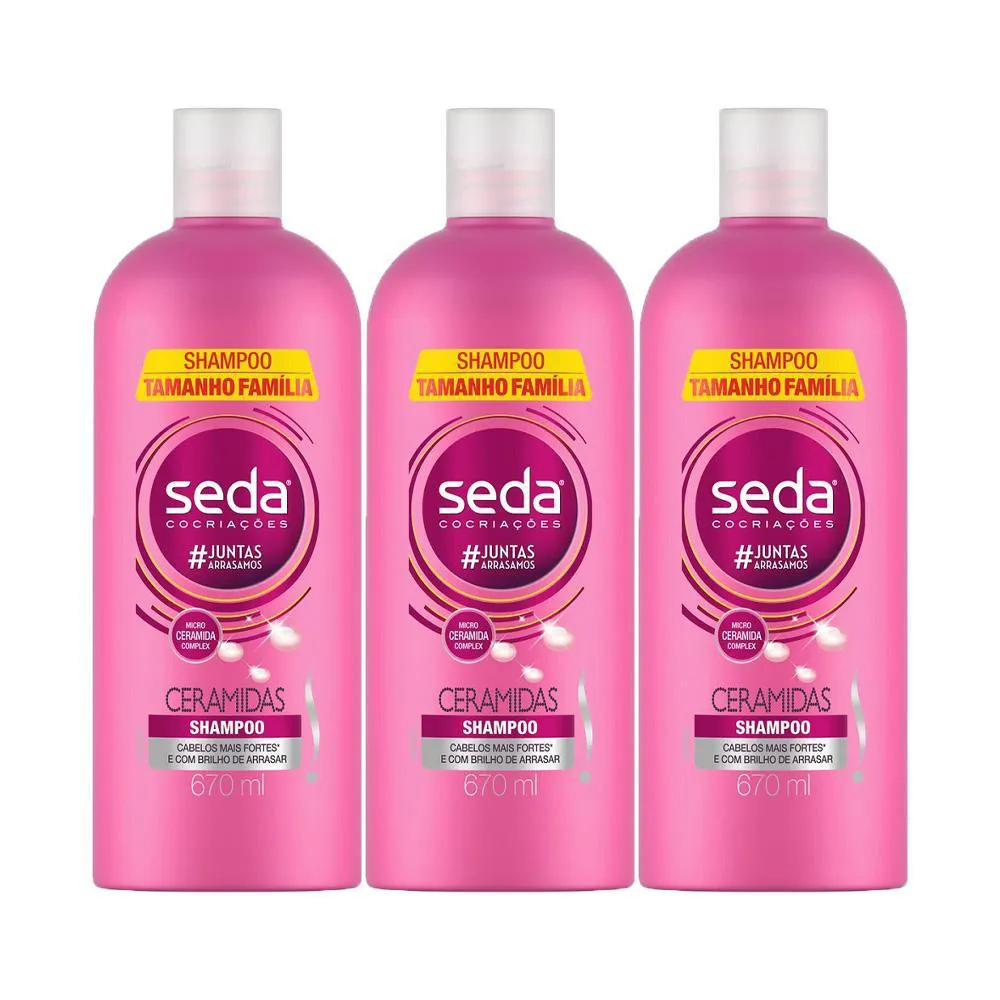 KIT COM 3 SHAMPOOS SEDA COCRIAçõES CERAMIDAS 670ML TAMANHO FAMíLIA