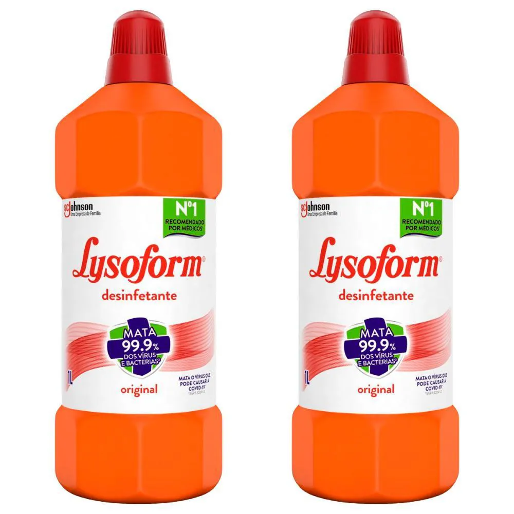 KIT 2 DESINFETANTE BRUTO LYSOFORM USO GERAL ORIGINAL 1L