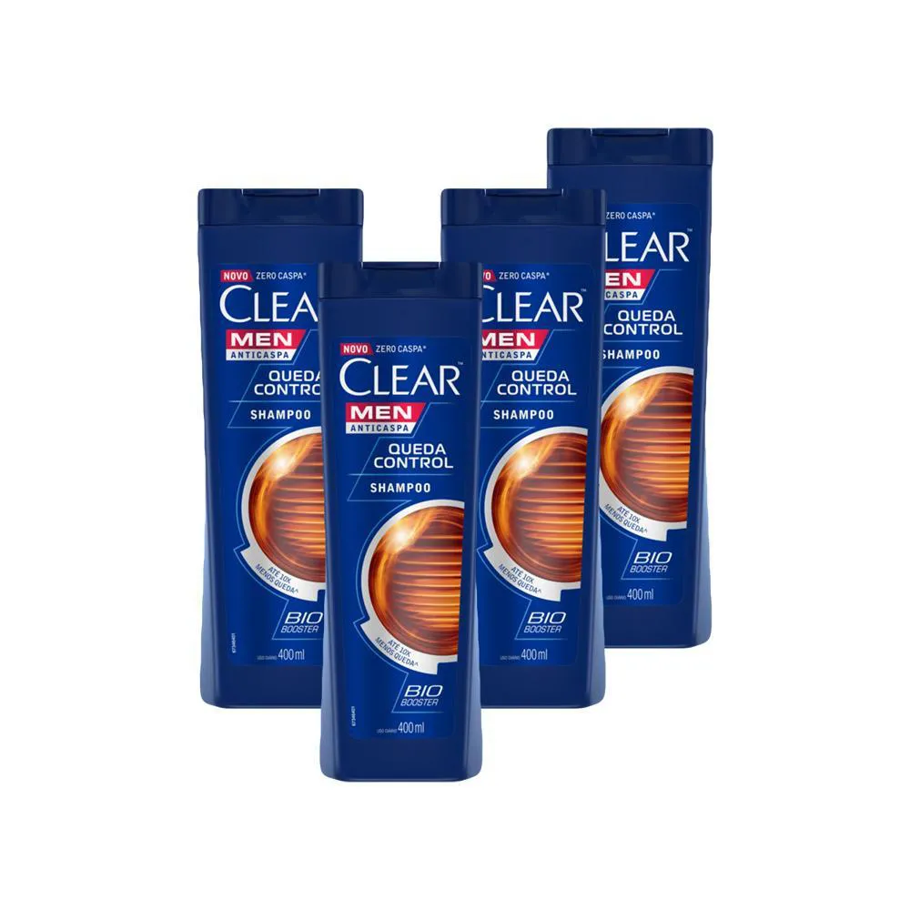 KIT 4 SHAMPOOS ANTICASPA CLEAR MEN QUEDA CONTROL 400ML