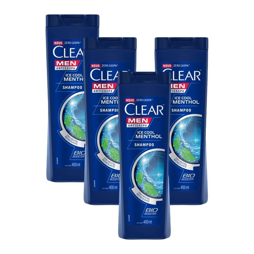 KIT 4 SHAMPOOS CLEAR MEN ANTICASPA ICE COOL MENTHOL 400ML