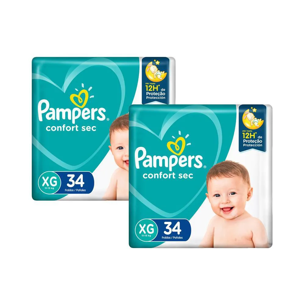 Kit Fralda Pampers Confort Sec XG 34 unidades 2 Pacotes