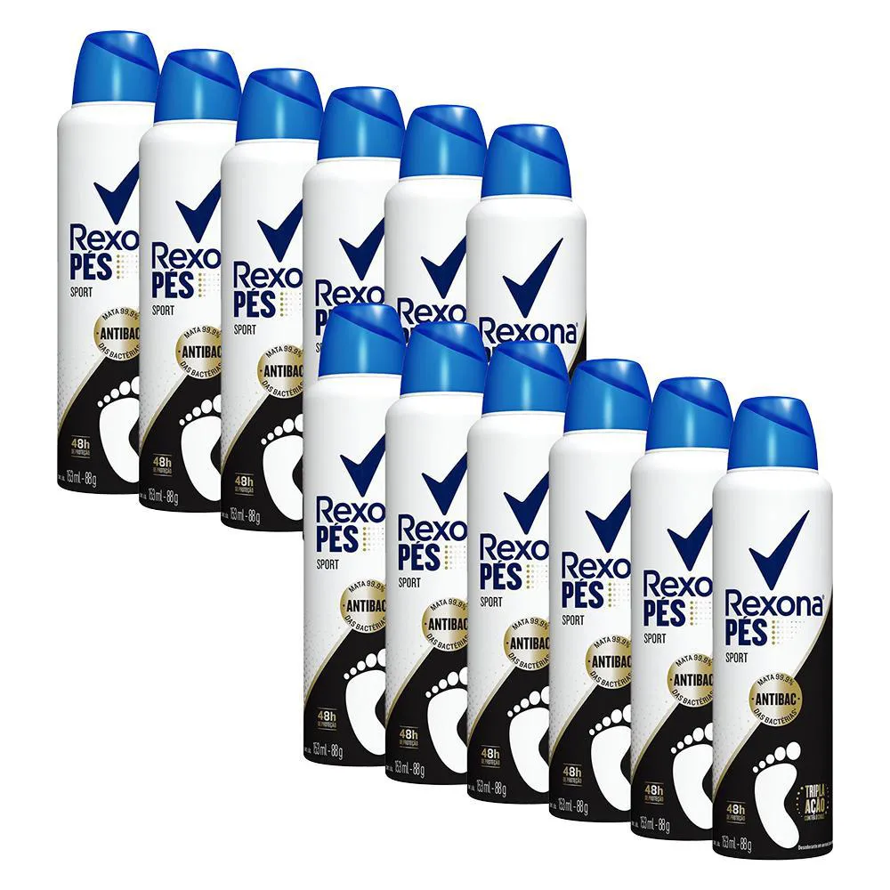 KIT COM 12 DESODORANTES AEROSSOL PARA OS PéS REXONA SPORT 153ML