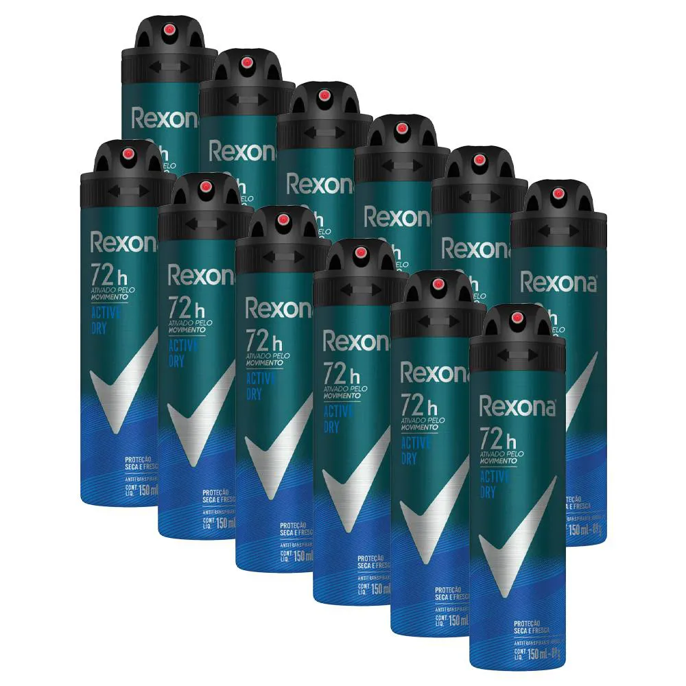 KIT 12 DESODORANTE REXONA MEN ANTITRANSPIRANTE ACTIVE 150ML