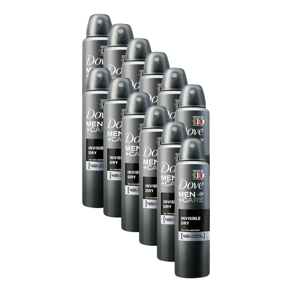 KIT 12 DESODORANTES DOVE MEN+CARE ANTITRANSPIRANTE AEROSSOL INVISIBLE DRY 150ML