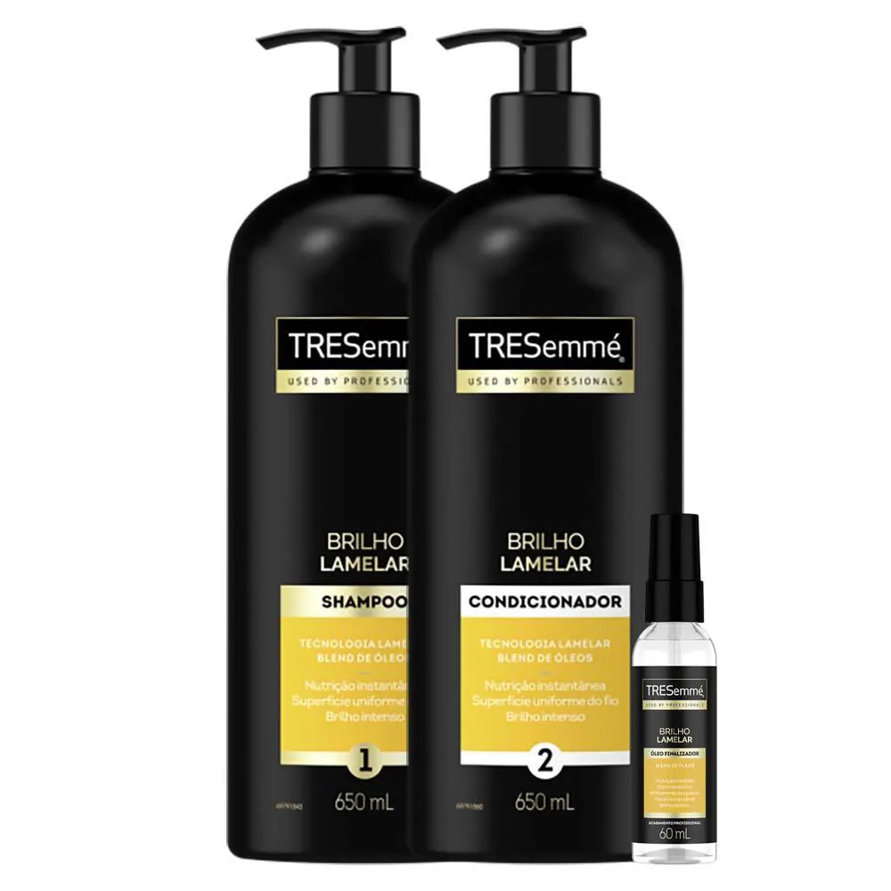KIT SHAMPOO TRESEMMé BRILHO LAMELAR 650ML + CONDICIONADOR TRESEMMé BRILHO LAMELAR 650ML + ÓLEO FINALIZADOR TRESEMMé BRILHO LAMELAR 60ML
