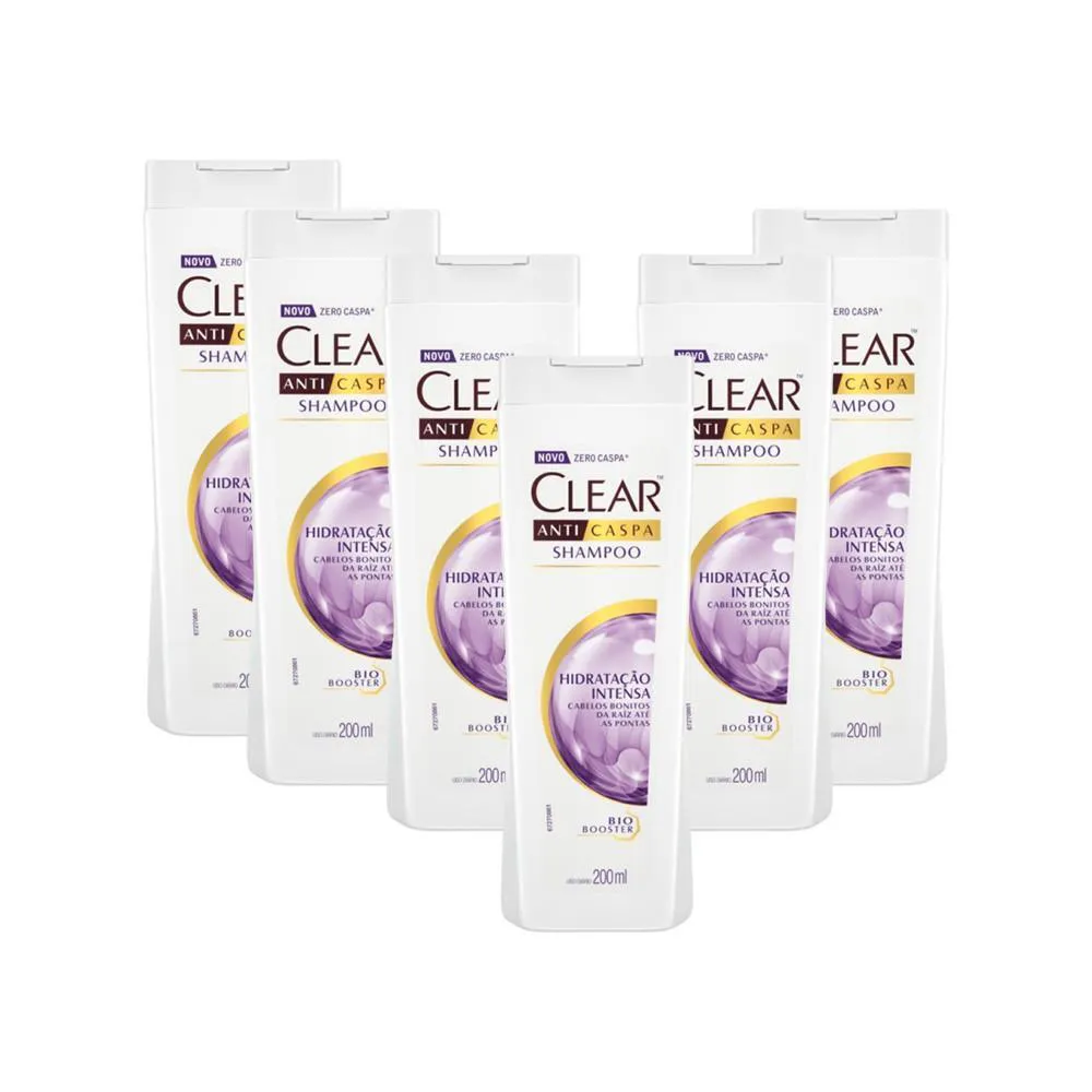 KIT 6 SHAMPOOS ANTICASPA CLEAR WOMEN HIDRATAçãO INTENSA 200ML