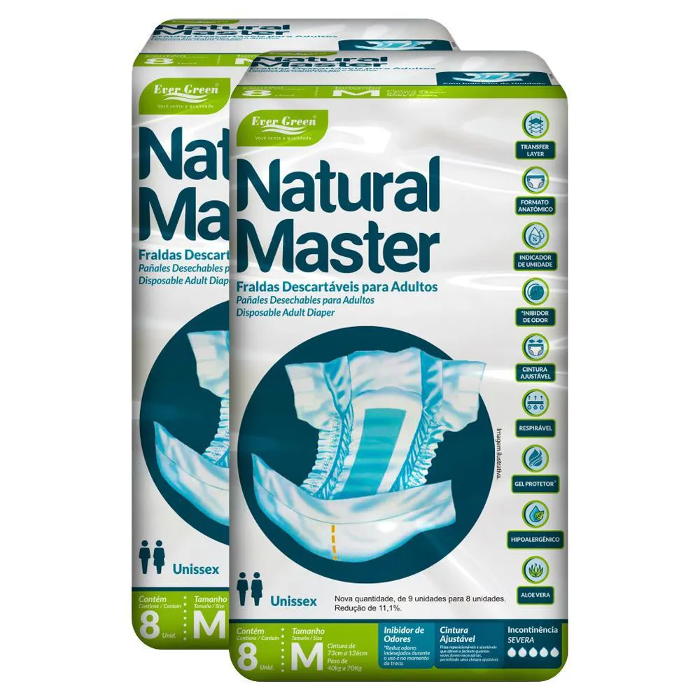 KIT 2 FRALDAS GERíATRICA NATURAL MASTER M COM 8UN CADA