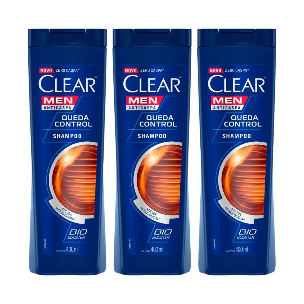 KIT 3 SHAMPOOS ANTICASPA CLEAR MEN QUEDA CONTROL 400ML