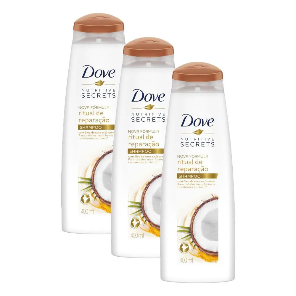 KIT 3 SHAMPOOS DOVE NUTRITIVE SECRETS RITUAL DE REPARAçãO 400ML CADA