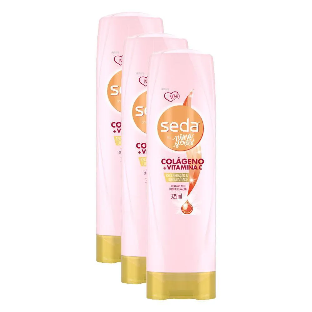 KIT 3 CONDICIONADORES SEDA COLáGENO E VITAMINA C BY NIINA SECRETS FRASCO 325ML CADA